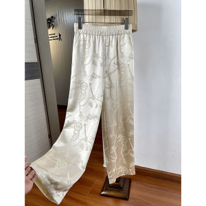 High Waist Draped Thin Acetate Embroidery Wide Leg Pants Spring Summer Loose Straight Cut Trousers for Women Commute Style