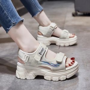 Casual Dad Style Thick Bottom Platform Sandals Womens Summer New Soft Bottom Sports Sandals Leather Roman Style Flat Sandals