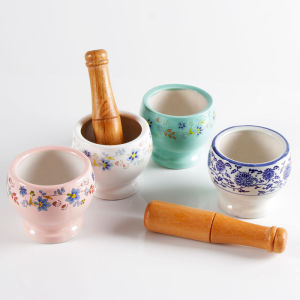 Garlic Mortar Mashing Jar Mashed Garlic Ceramic Garlic Grinding Handy Gadget Household Old-Fashioned Large Garlic Press Hammer Handle Stone Mortar