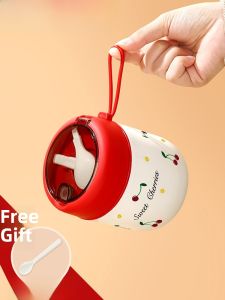 Portable Breakfast Coffee Soy Milk Cup with Lid And Spoon Oats Brewing Cup for Office Workers Insulated Travel Thermos Cup