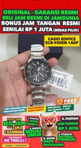 CASIO ORIGINAL - CASIO EDIFICE ECB-950DB-1ADF - MEN NG - STAINLESS - Silver - Jam dunia JD18ST