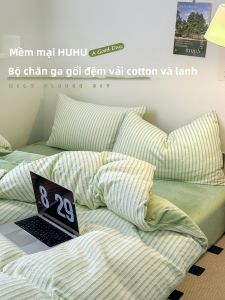 SHAYA | Bộ Chăn Ga Gối Bốn Mảnh Cotton Jacquard Velvet Sữa