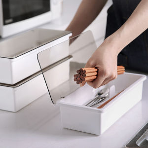 Dust-Resistant Plastic Silverware Organizer - Flatware Tray with Lid - Utensil Holder - Flatware Organizer with Cover - Cutlery Drawer Organizer with Lid - Ideal Housewarming Gift Silverware Tray - Chopsticks Box - Fork and Spoon Storage