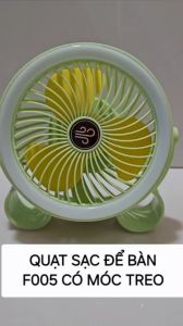Quạt sạc tích điện F005 dùng để cắm trại để bàn có móc treo và đèn quạt