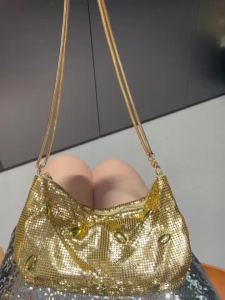 Luxury Gold Handle Aluminum Alloy Elegant Evening Dress Bag Cross-Body Style Chain Shoulder Handbag For Banquets Woman Purse