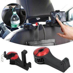 2PCS Car Seat Hooks with Phone Holder 360° Rotation Universal Car Headrest Storage Organizer Hanger Hook Purse Hook for Car Headrest