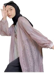 Outer Brokat Kondangan Kekinian Cardigan Wanita Panjang Lengan Balon Bahan Brokat Premium