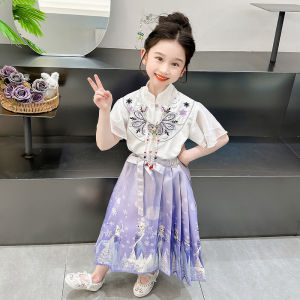 Elsa Style Princess Skirt Set Baby Girl Summer New Arrival Retro Wind Short Sleeve Midi Dress Two Pieces Set Baby Girl Dress