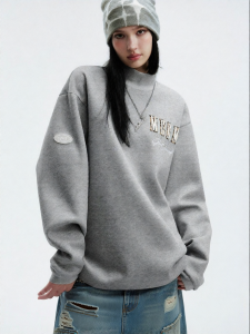 MEDM | Double Layered Leather Collar Logo Casual Half Zip Hoodie