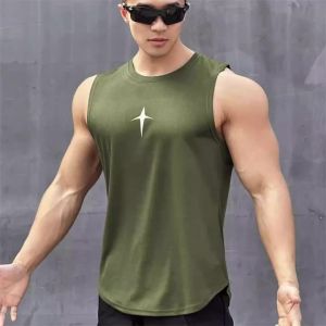 Summer Sleeveless Vest Outdoor Sport Tank Top Running Fitness Undershirt Quick Drying Round Neck Gym T-Shirt Men Breathable Tops