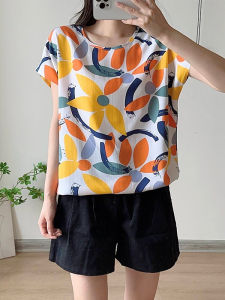 Cotton Short Sleeve round Neck Waist T-shirt Summer Plus Size plus Size Ladieswear Pullover Base Clothing Artificial Cotton Casual Thin