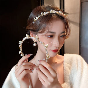 Pearl Leaf Rhinestone Cross Hair Hoop French Elegant Hair Band Beauty Headband Pressure Hair Headdress Hair Accessories