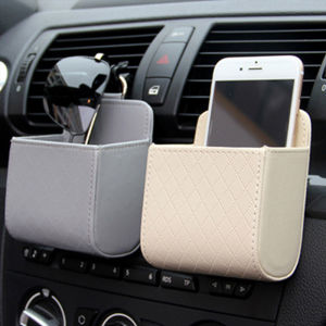 Car Storage Bag Air Vent Dashboard Tidy Hanging Leather Organizer Box Glasses Phone Holder Storage Organizer PU Leather