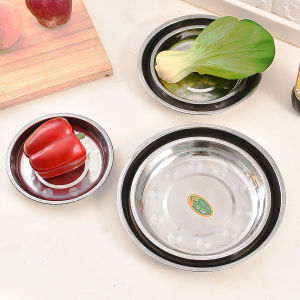 For Home Stainless Steel round Plate Plate Dish Tray and Dinner Plate Deep Plates Iron Tray Dish round Plate Fruit Plate Barbecue Plate Plate