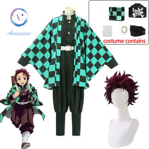 Demon Slayer costume Kamado Tanjirou cosplay anime outfit Kimetsu no Yaiba costume for kids and adult Kimono Full set