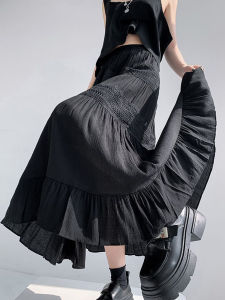 Váy Chữ a Dài Xếp Ly Ren Đen Xếp Ly Chiffon Cạp Cao Mùa Hè Cho Nữ Váy Midi Dài Xếp Ly Chữ a Mềm Mại Có Lớp Lót Bên Trong