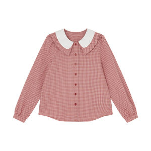 Unique Color-Block Double Layer Collar Plaid Shirt