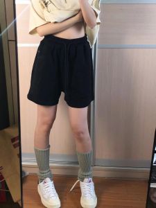 Quần Short Thể Thao Màu Đen Thường Ngày Cho Nữ Mùa Hè Mỏng 2025 Mẫu Mới Cạp Cao Rộng Rãi Quần Dài Năm Điểm