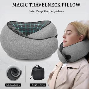 Travel Pillow 100% Pure Neck Pillow Memory Foam Comfortable & Breathable Cover Travel Neck Pillow Memory Foam U-shaped Pillow Snail Style Travel Neck Support Portable Adjustable Soft Noon Break Sleep Pillows Work Sleeping Pillow Travel Essentials Gift