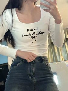 Áo Thun Tay Dài in Họa Tiết Bướm Ngắn Thời Trang Mỹ Sang Trọng Lịch Sự Dành Cho Nữ Áo Lót Cơ Bản Chất Liệu Nhung Thường Ngày Mùa Xuân