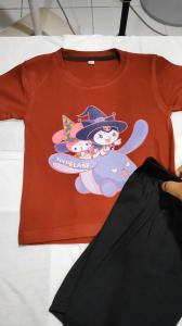 Baju Kaos Setelan Anak Perempuan Karakter Kartun Motif Kuromi Terbang Lucu Usia 1 - 10 Tahun - DTF