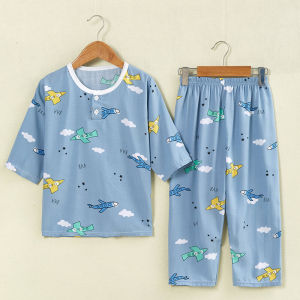 Bộ Đồ Ngủ Lụa Cotton Mùa Hè Cho Trẻ Em Bộ Đồ Mặc Nhà Mỏng Thoải Mái Thoáng Khí Cho Bé Trai Và Bé Gái