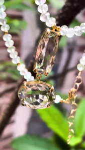KJ1283 สร้อยคอพรีไนท์เจียระไน ประดับ Green Amethyst และมุกธรรมชาติ