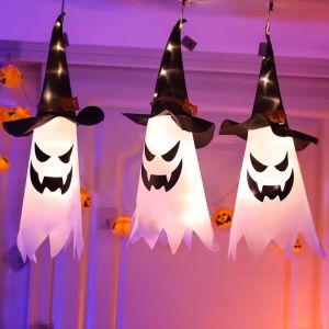 YESPERY Halloween LED Flashing Light Hanging Ghost Halloween Party Dress Up Glowing Wizard Hat Lamp Horror Props Home Bar Decoration