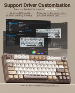 AULA F75 Gaming Mechanical Keyboard Customized Tri-Mode Hot-Swap 75% Layout Gasket Structure RGB PBT keycaps E-sports Keyboard