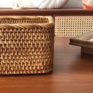 ยิ่งปุ่น & เกาหลีใต้ตะกร้า เก็บหวายสไตล์ทอมือตะกร้า กล่องเก็บของสี่เหลี่ยม