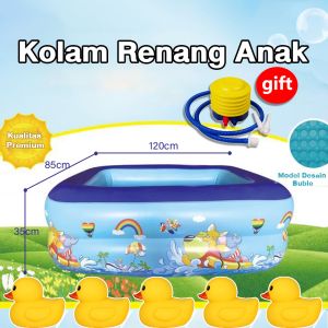 Pompa Udara Gratis + 1.2 Meter Kolam Tiup Kotak 3 Ring Crystal Rectangular Kolam Renang Jumbo Kolam Mandi Anak Alas Bergelembung Mainan Ukuran Besar Persegi Panjang Karet Bahan