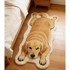 VIKAMA Golden Retriever Irregular Runner Rug Cute Dog Shape Non‑Slip Long Floor Mat for Bedroom Bedside Home Decor