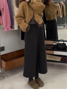 plus Size Womens Thickened Woolen Straight Leg Pants High Waist Slimming Casual Wide Leg Pants Autumn Winter New Arrival