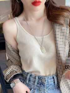 Womens Knitted Vest Summer Outerwear White Hong Style Mini Strapless Sleeveless Top Base Layer No Sleeve Shirt Commute Style