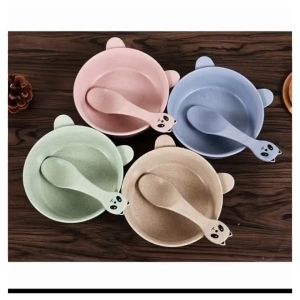 DRHL0343 Mangkok Mangkuk Piring Makan Anak Balita Bayi Silikon Silicone Wheat Straw Bowl Bentuk Beruang