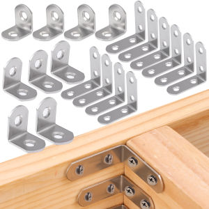 10Pcs L Shaped Right Angle Corner Brackets Stainless Steel Bracket Fastener for Wood Furniture Bedframe Cabinet Accessories