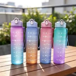 750ml Large-Capacity Frosted Gradient High-Value Motivational Scale Water Bottle with Portable Straw and Handle