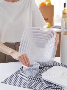 Kulkas Wadah Makanan Tetap segar 7pcs dengan tutup segel Putih Bening Toples Container