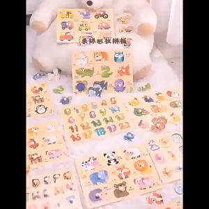 จิ๊กซอว์เด็ก ของเล่นจุกไม้เสริมพัฒนาการ เสริมทักษะ พร้อมฝึกภาษาจีนและอังกฤษขั้นพื้นฐาน พร้อมส่งจากไทย!!