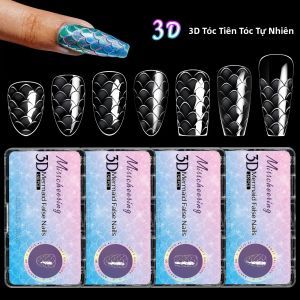 Bộ 120 Móng Giả 3D Hình Vảy Cá Hạnh Nhân Chất Liệu Acrylic Mềm Phủ Kín Dán Liền Tự Làm Trang Trí Móng Kèm Hộp Dụng Cụ