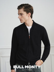Baseball Collar Black Zipper Knit Sweater Jacket
