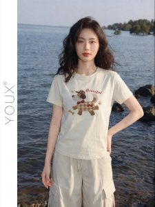 YOUXIANG | Áo Thun In Hình Chó Con Dễ Thương