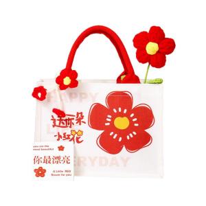 New Year Wedding Handbag Gift for Bridesmaids High End Practical Creative Gift Red Flower Customizable Printed Canvas Bag