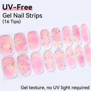 16Tips Gel Nail Stickers UV Cured-free Long-Lasting Pink Color Nail Strips Patch Slider Full Cover Decal Nail Manicure Patch