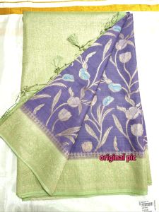 Royal elegance Fancy Silk Saree with Blouse - Purple and Green - Floral Design - Elegant Draped - Traditional Wear