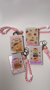LUNI Bear themed glitter compact double sided mirror with keychain and beaded strap bag accessories good quality