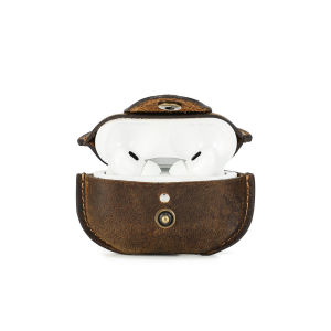 Genuine Leather Cover For AirPods Pro 2 Crazy Horse Cowhide Leather Case With Hook Bluetooth Wireless Headphones Box