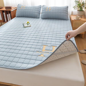 Màu trơn đậu nành sợi bọc nệm Topper Pad Nệm Bông Bìa Nữ Hoàng King size chần Tấm bọc giường thêu tấm ga trải giường