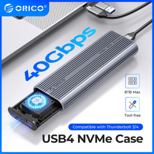 ORICO M.2 NVME Enclosure USB4 40Gpbs Fast Speed 2 in 1 Type C USB A Cable With Cooling Fan Compatible with Thunderbolt 3 4 USB3.2 for Laptop Desktop