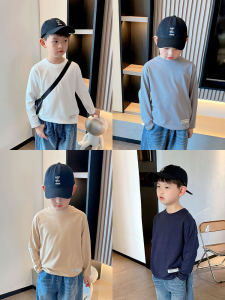 ฤดูใบไม้ผลิฤดูใบไม้ร่วงชายเสื้อยืดแขนยาวผ้าฝ้ายสไตล์ลําลองดูดซับเหงื่อสีบริสุทธิ์เสื้อฐานสําหรับเด็ก